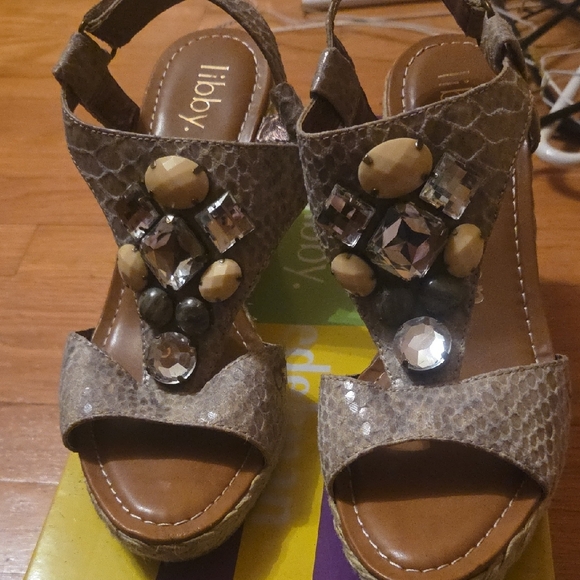 Libbey Shoes - Libbey Brown Wedge Sandals with Chic Embellishments